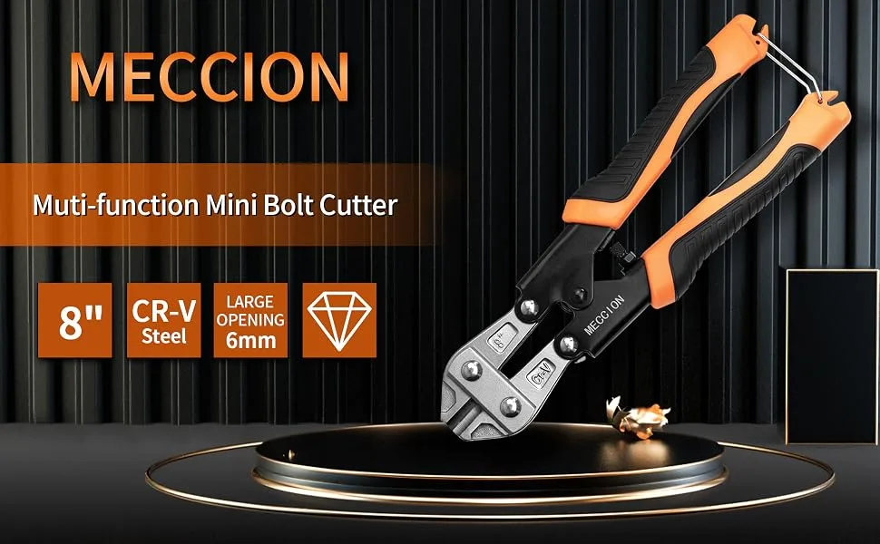 Bolt Cutter Meccion Heay Duty 8" CR-V Mini Bolt and Wire Cutter Cable Chain Spring Snips Clippers with Comfortable Soft Rubber Grip 8-inch - product information 2