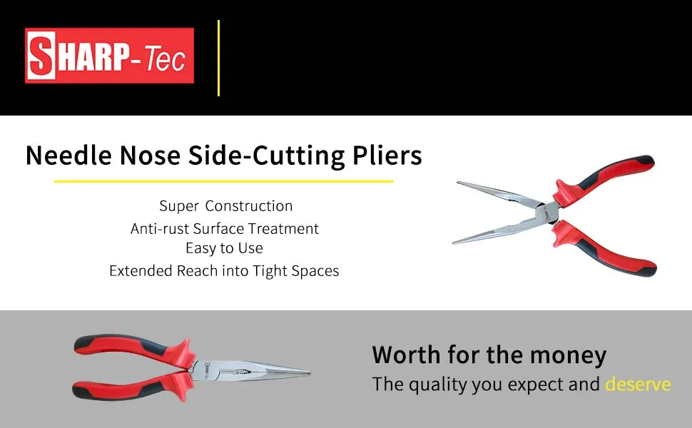 Sharp-tec Long Nose Pliers 160mm with Soft Grip Handles Heavy Duty Nose Side Cutting Pliers Long Nose Plier 160MM - product information 7