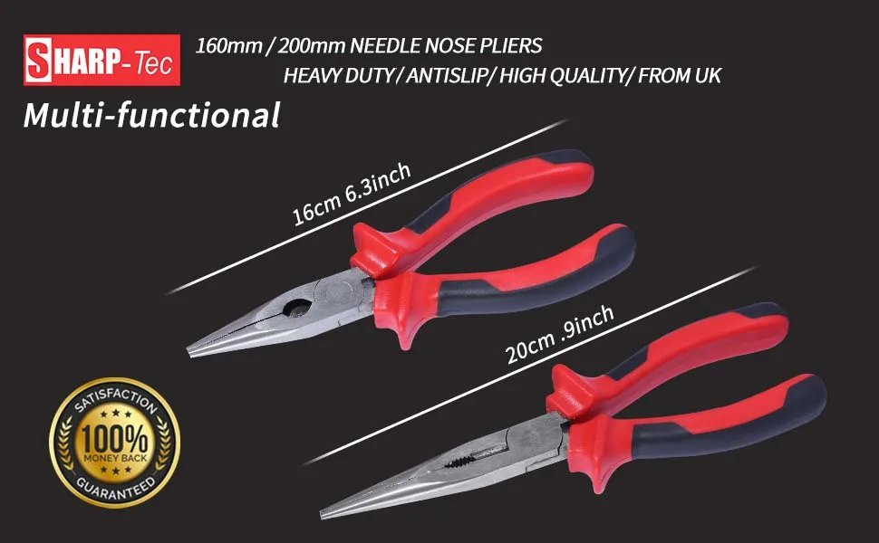 Sharp-tec Long Nose Pliers 200mm with Soft Grip Handles Heavy Duty Nose Side Cutting Pliers Long Nose Plier 200MM - product information 3