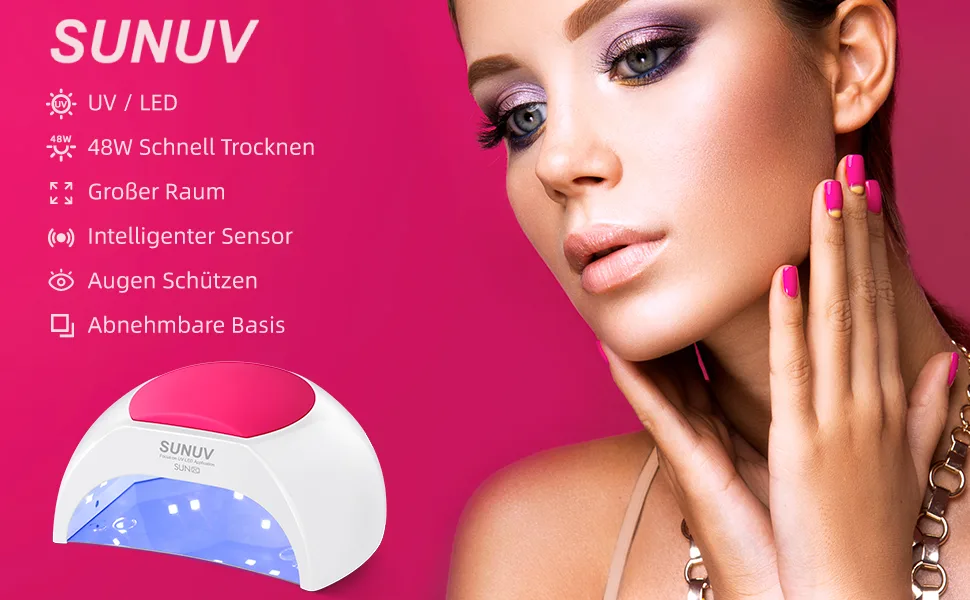 SUNUV Nail dryer UV LED lamp for nails 10s/30s/60s/90s timer infrared sensor LCD display removable base perfect for nail art home manicure and nail studio. - Nail dryer UV LED.