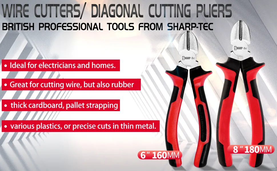 Sharp-Tec Diagonal Cutting Pliers 160mm Precision Wire Cutters with Anti-Slip Handle 6-inch Professional Wire Cutters Nippers Diagonal Plier 160MM - wire pliers