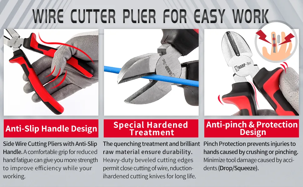 Sharp-Tec Diagonal Cutting Pliers 160mm Precision Wire Cutters with Anti-Slip Handle 6-inch Professional Wire Cutters Nippers Diagonal Plier 160MM - wire pliers