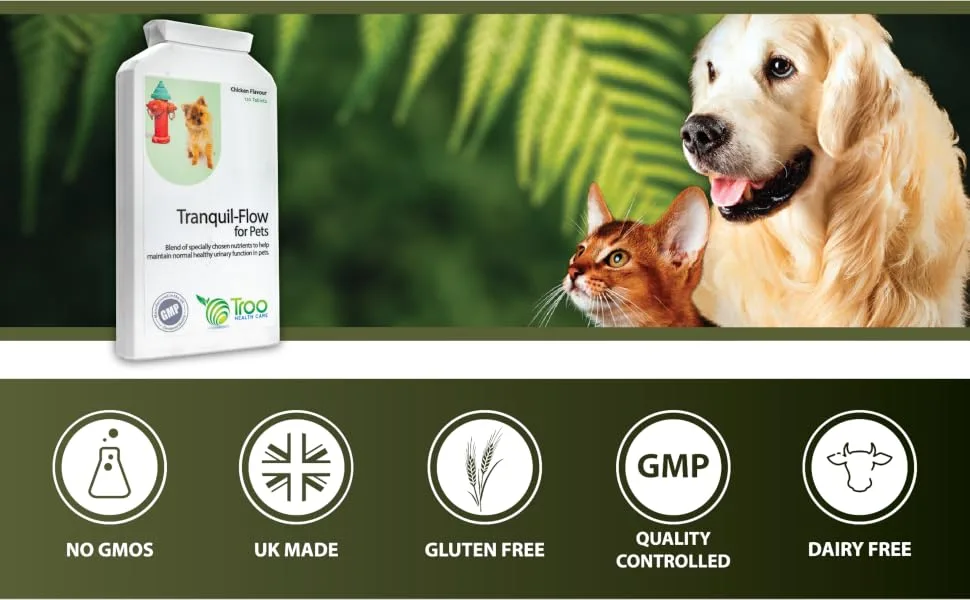 Tranquil-Flow 120 Tablets - Urinary and Kidney Support for Pets - Advanced Daily Supplement with D-Mannose Cranberry Marshmallow Root and More to Support Normal Bladder Function in Dogs and Cats - Tranquil-Flow