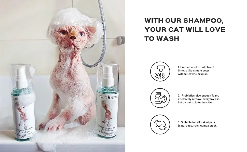 Kotomoda Probiotic shampoo for Sphynx Cats 120 ml with foam generator - sphynx cat