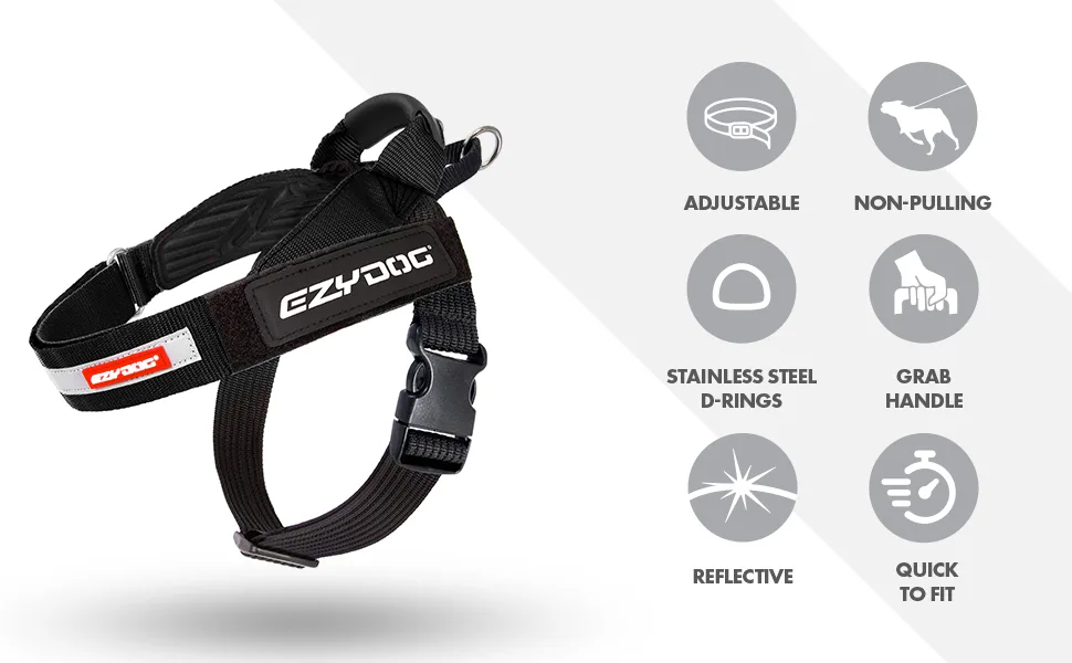 EZYDOG Express Dog Harness | Dog Harness for Small Medium and Large Dogs Angled Ergonomic Design Moulded Grip Handle Easy Release Side Buckle (S Black) Small Black - module-2-express-harness