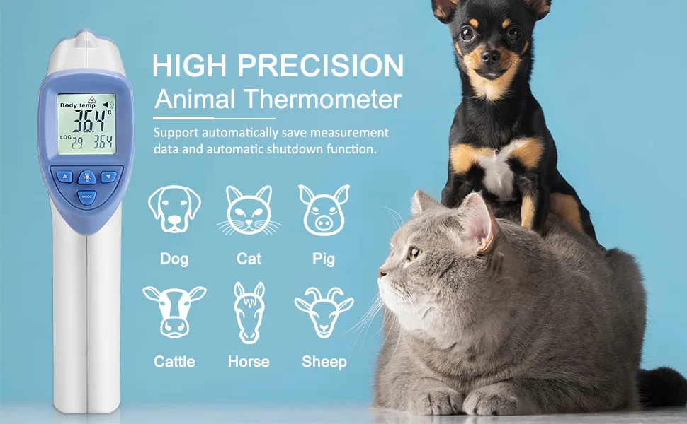 Pet Thermometer High Precision Veterinary Infrared Thermometer Blue Non-Contact Digital Thermometer for Pig Sheep Horse Dog - Pet Thermometer