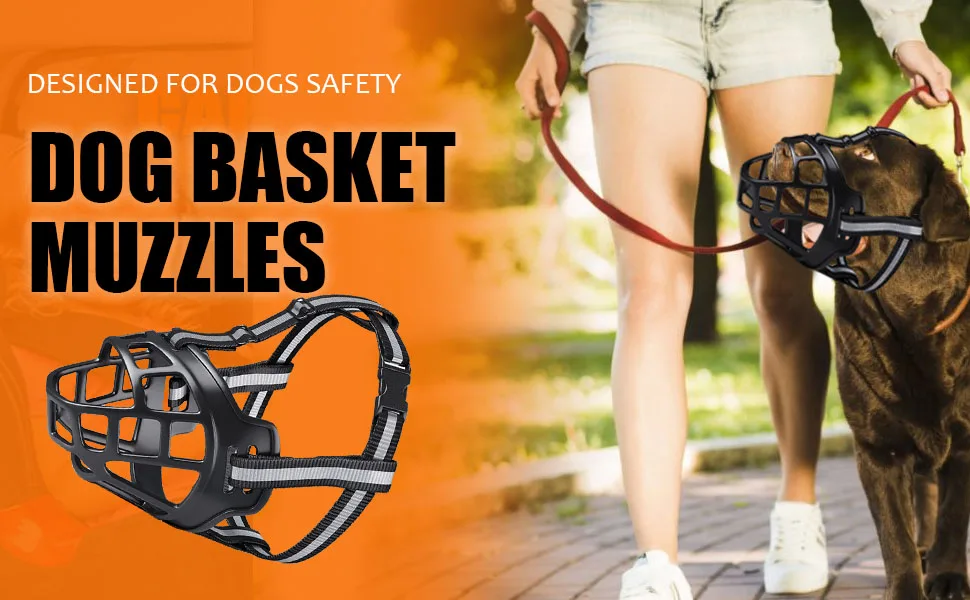 Black Dog Muzzle for Large Breed Adjustable Dogs Muzzles for Xl Bully Breathable Basket Muzzle Soft Silicone Basket Muzzles with Reflective Strip to Prevent Biting Barking Chewing Dogs Can Drink(L) - muzzle for xl bully