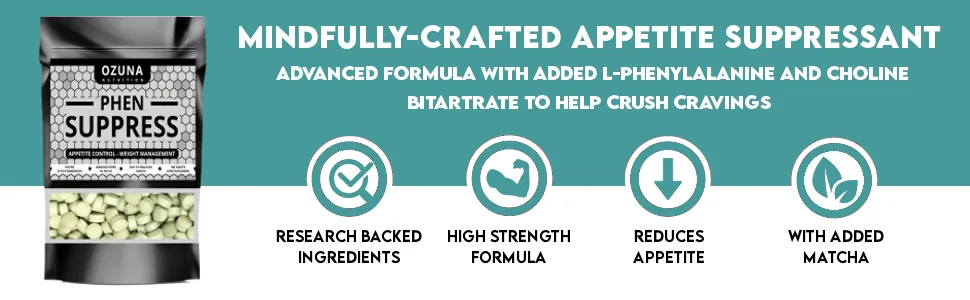 PHEN Suppress Appetite Suppressant - Max Strength Appetite Reducing Pills - Proven Formula - Weight Management Pills | 100 Tablets - phen info 1