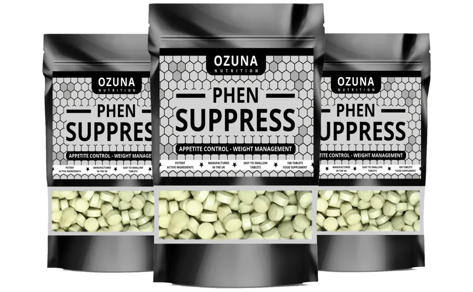 PHEN Suppress Appetite Suppressant - Max Strength Appetite Reducing Pills - Proven Formula - Weight Management Pills | 100 Tablets - phen suppress three packs side by side