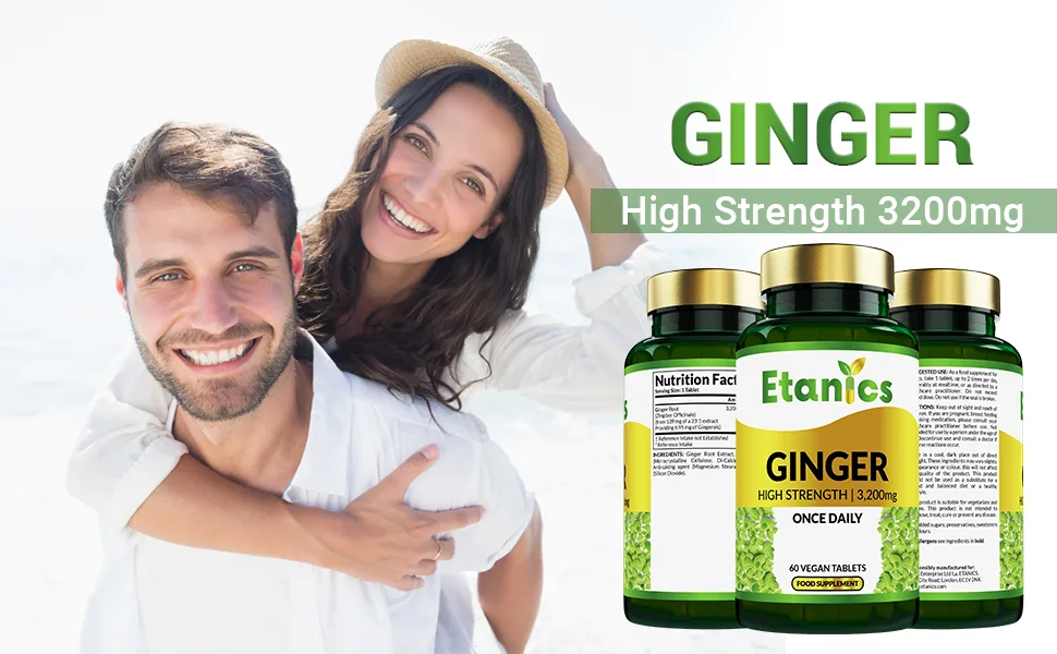 Etanics Ginger Capsules |High Strength 3200mg Ginger Root Extract Supplement | for Sickness Nausea & Joint Pain |Suitable for Vegetarians and Vegans - Made in The UK - product information 2