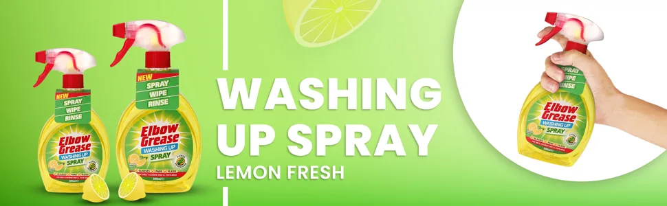 Elbow Grease Lemon Fresh Washing Up Spray 500ml - Power Degreaser Cleaner for Glasses Pans and Plates - Fresh Lemon Scented Formula - Includes 2 Karrma Microfiber Cloths - product information 5