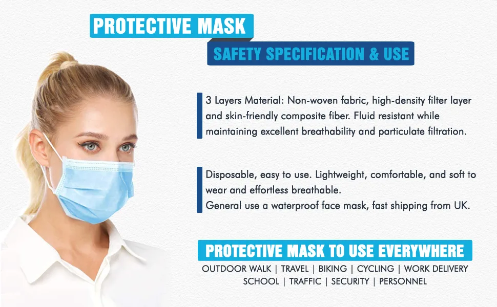 1Above 50pk- Disposable 3-Layer Protective Face Masks High Filterability Sutaible For Sensitive Skin - 1Above 50pk- Disposable 3-Layer Protective Face Masks