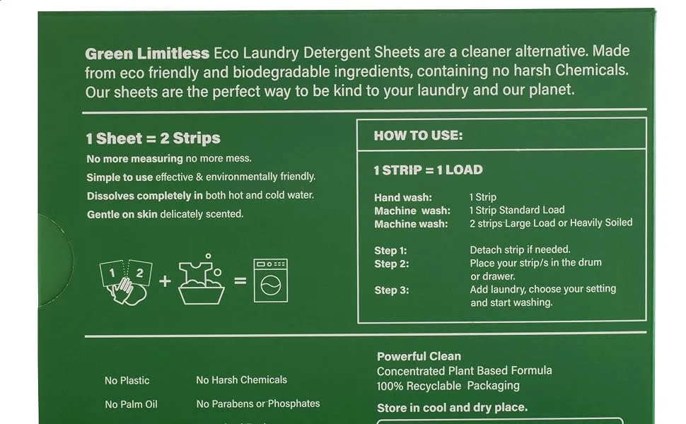 Green Limitless Eco Laundry Detergent 120 Sheets (Loads) Unscented - product information 8