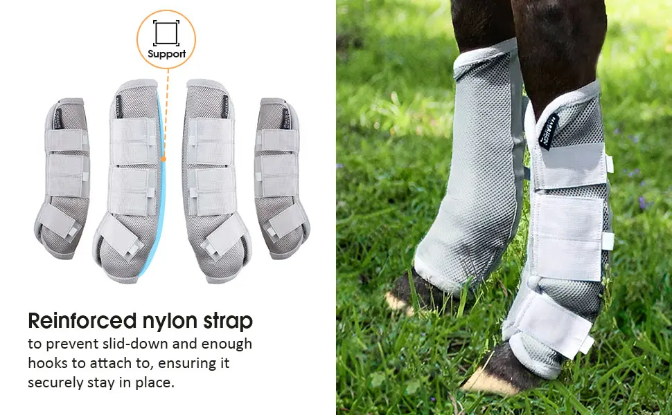 Harrison Howard Horse Fly Boots Four Leg Guards Fly Boots Protection Ruby-Set of 4 Full Size Silver - product information 4