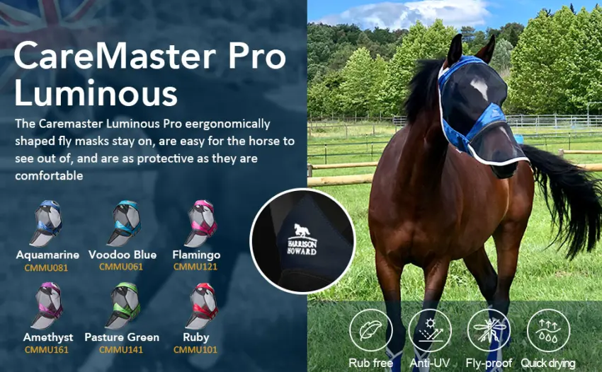 Harrison Howard CareMaster Pro Luminous Fine Mesh UV-proof Fleece Padding Fly Mask Full Face No Ears Ruby (M Cob) Cob (M) Ruby - caremaster pro