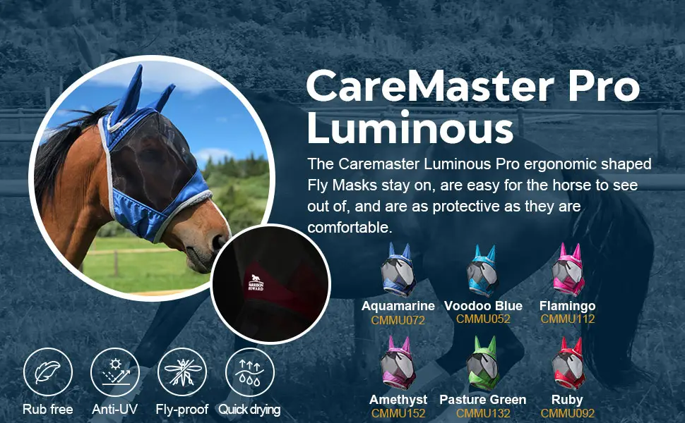 Harrison Howard CareMaster Pro Luminous Fine Mesh UV-proof Fleece Padding Fly Mask Half Face Ruby (S Pony) Pony (Small) Ruby - product information 2