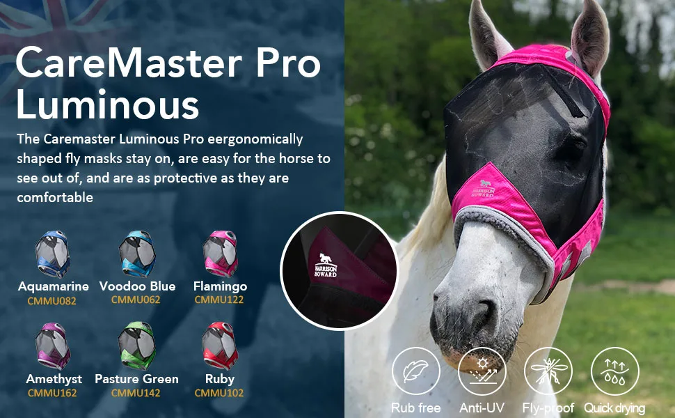 Harrison Howard CareMaster Pro Luminous Fine Mesh UV-proof Fleece Padding Fly Mask Standard Voodoo Blue (M Cob) Cob (Medium) Voodoo Blue - caremaster pro