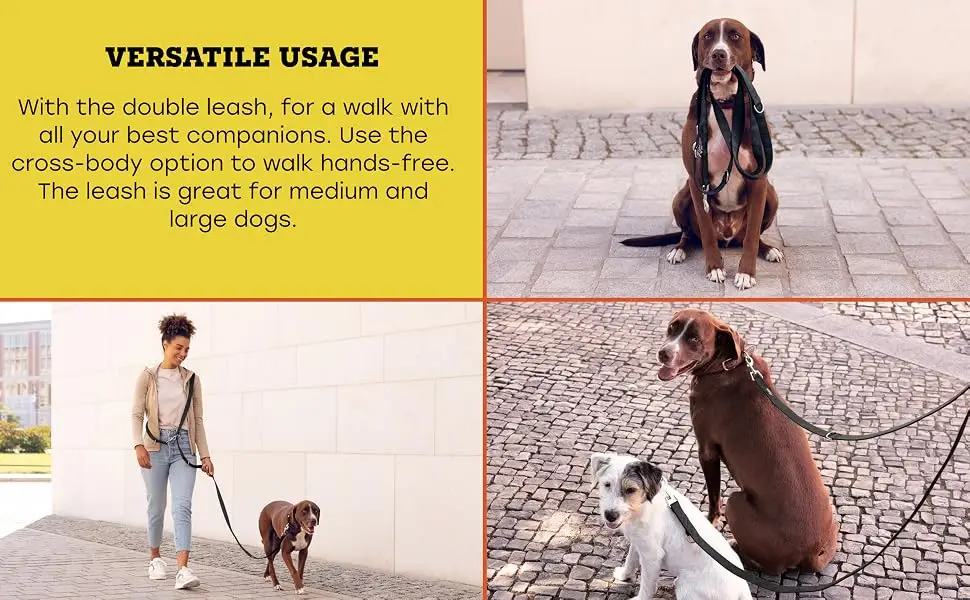 Vitazoo Dog Lead for Training - 3 m - Nylon Graphite Double Leash for Small Medium & Large Dogs - Adjustable Leads up to 4 Different Lengths - Black 3m Black - frame 4