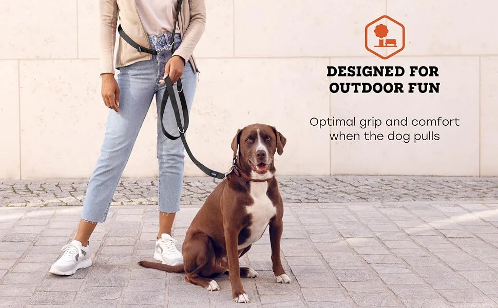 Vitazoo Dog Lead for Training - 3 m - Nylon Graphite Double Leash for Small Medium & Large Dogs - Adjustable Leads up to 4 Different Lengths - Black 3m Black - frame 5