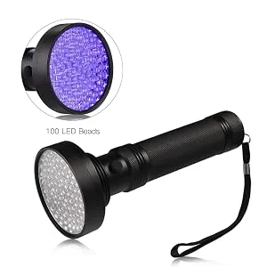 LEDGLE LED UV Flashlight UV Beast Pet Urine Finder Stain Detector Black Lights Torch 100 LED Beads with Lanyard - uv flashlight