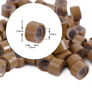 500pcs 5.0X3.0X3.0mm Silicone Micro Rings Links Beads for Hair Extensions (Brown) 500 pieces Brown - Silicon Lined Micro Links Rings Beads Hair Feather Extensions 5.0x3.0x3.0 mm Hair Beads