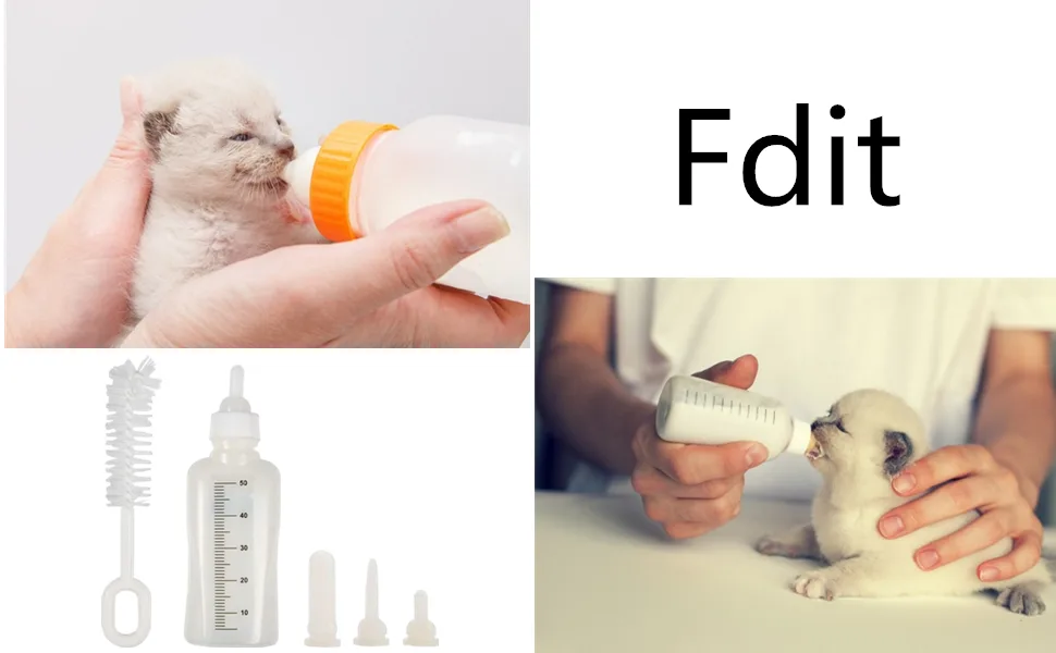 Fdit 50ML Pet Baby Bottle Set with 3 Nipples and 1 Cleaning Brush Pet Nurser Bottle Kit for Dog Cat - product information 2