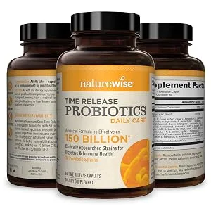 NatureWise Time Release Probiotics Daily Care 60 Time Release Caplets - NatureWise Daily Care Time-Release Probiotics: 100% More Strains and 20% More Probiotics per Caplet