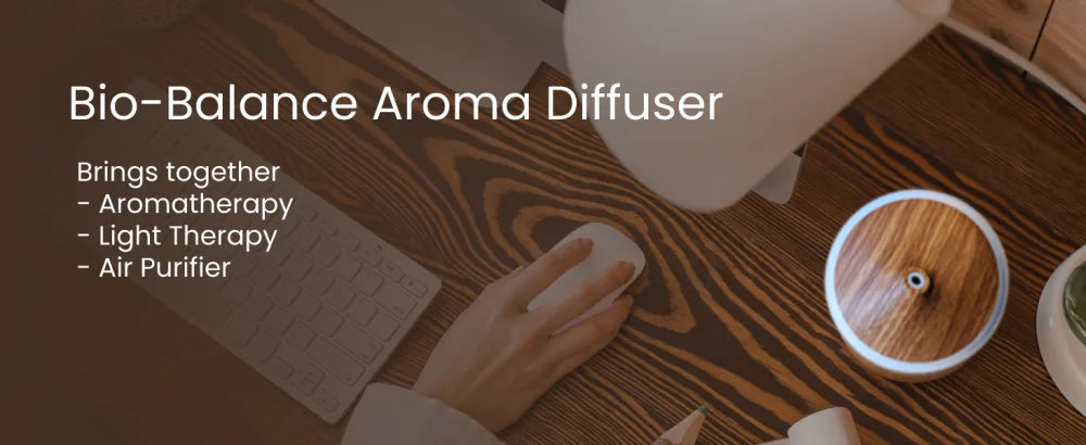 Dr Botanicals Bio-Balance Aromatherapy Diffuser 130 ml. Brings together aromatherapy light-therapy & air purifier. 7 Colour lights & 2 Mist modes Whisper quiet Clear Panel - Dr Botanicals Diffuser