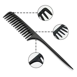 3pk Tail Combs Set - Wide Tooth Rat Tail Hair Comb 2pc Fine Tooth Pin Tail Combs with Metal Tail Parting Comb Sectioning Foiling Braiding for Hair Professionals - Wide tooth Rat Tail Comb