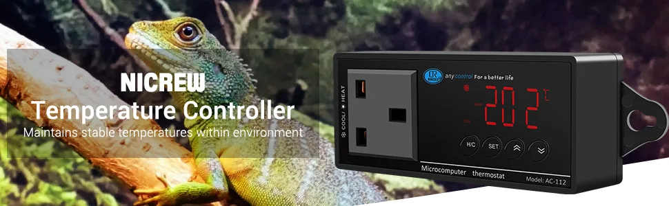 NICREW Digital LED Heating and Cooling Temperature Controller Reptile Thermostat for Snake Lizard Tortoise Vivarium and Other Reptiles 1100W 220V - product information 1