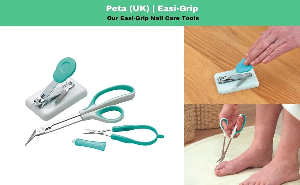 PETA Easi-Grip Nail Scissors with Protector - Self-Opening Stainless Steel Scissors - Ergonomic Precision and High Strength - Ideal for Anyone with Weak Hands Poor Grip or Tremors - Peta Nail Care