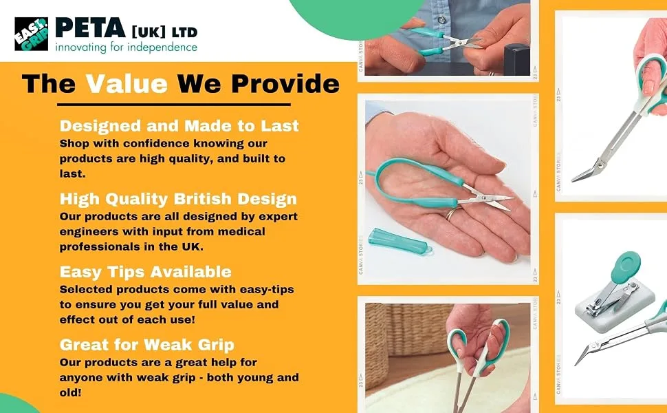 PETA Easi-Grip Nail Scissors with Protector - Self-Opening Stainless Steel Scissors - Ergonomic Precision and High Strength - Ideal for Anyone with Weak Hands Poor Grip or Tremors - Peta Nail Care
