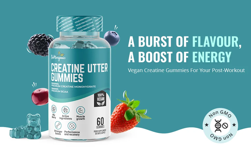 Creatine Gummies - 5000mg Creatine Monohydrate Gummies - 1000mg BCAAs Pre Workout Gummies - Gym Supplements for Men - Protein Gummies - Muscle Recovery - Sugar Free - UK Formulated - creatine utter gummies