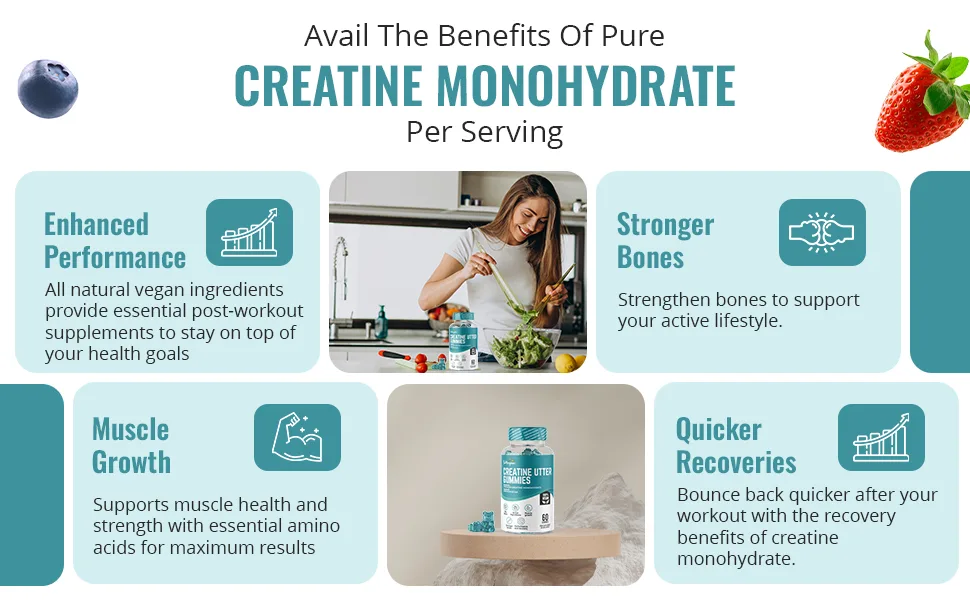 Creatine Gummies - 5000mg Creatine Monohydrate Gummies - 1000mg BCAAs Pre Workout Gummies - Gym Supplements for Men - Protein Gummies - Muscle Recovery - Sugar Free - UK Formulated - creatine utter gummies