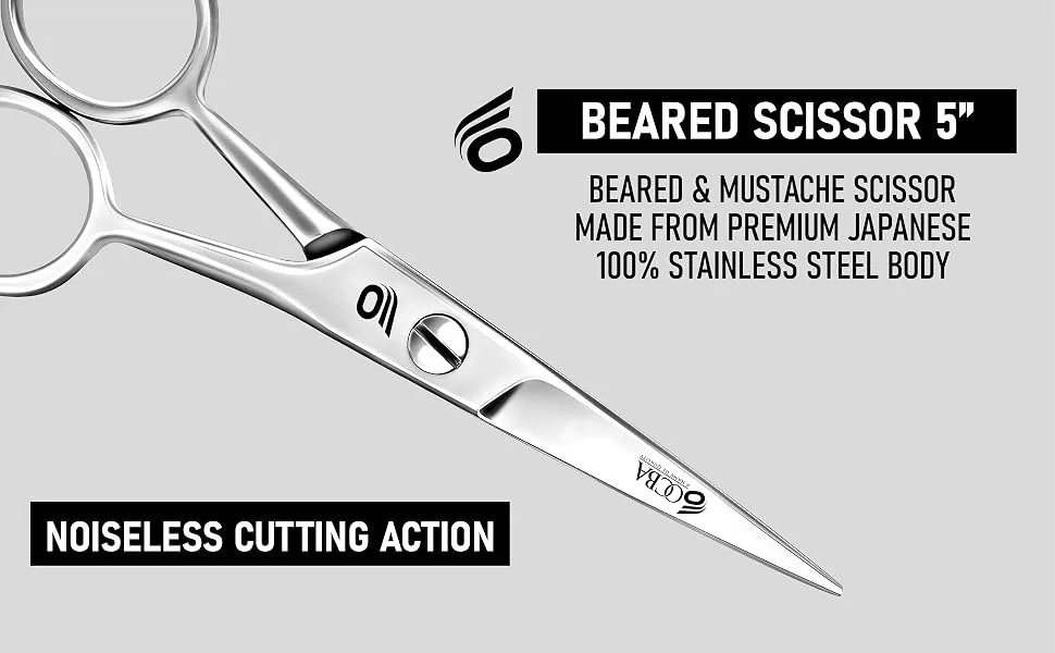 OCBA Beard Scissor Professional Moustache Scissors Ear and Nose Hair Trimming Scissors Stainless Steel Safety Use for Eyebrows - Scissor