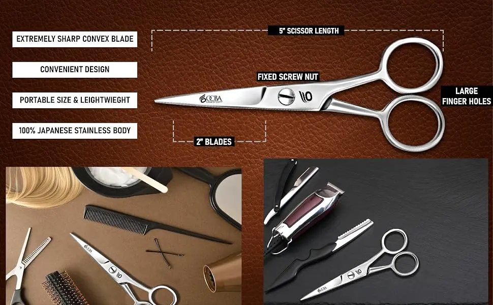 OCBA Beard Scissor Professional Moustache Scissors Ear and Nose Hair Trimming Scissors Stainless Steel Safety Use for Eyebrows - scissor