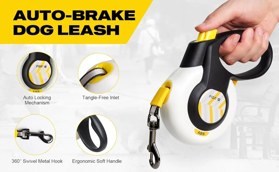 FIDA AutoBrake Retractable Dog Lead Anti Pull Patented Design for Dog Pulling 5m Heavy Duty Extendable Dog Lead for Large Dogs X-Large Size Extra Large - extendable dog lead