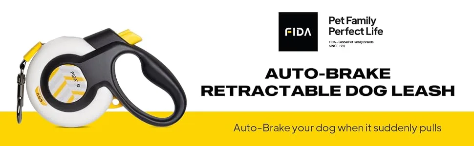 FIDA AutoBrake Retractable Dog Lead Anti Pull Patented Design for Dog Pulling 5m Heavy Duty Extendable Dog Lead for Large Dogs X-Large Size Extra Large - Retractable dog lead