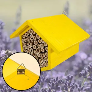 Bee Hotel with Wildflower Seeds. Help the Solitary Mason Bees Thrive with this Colourful Yellow Bee House - hook