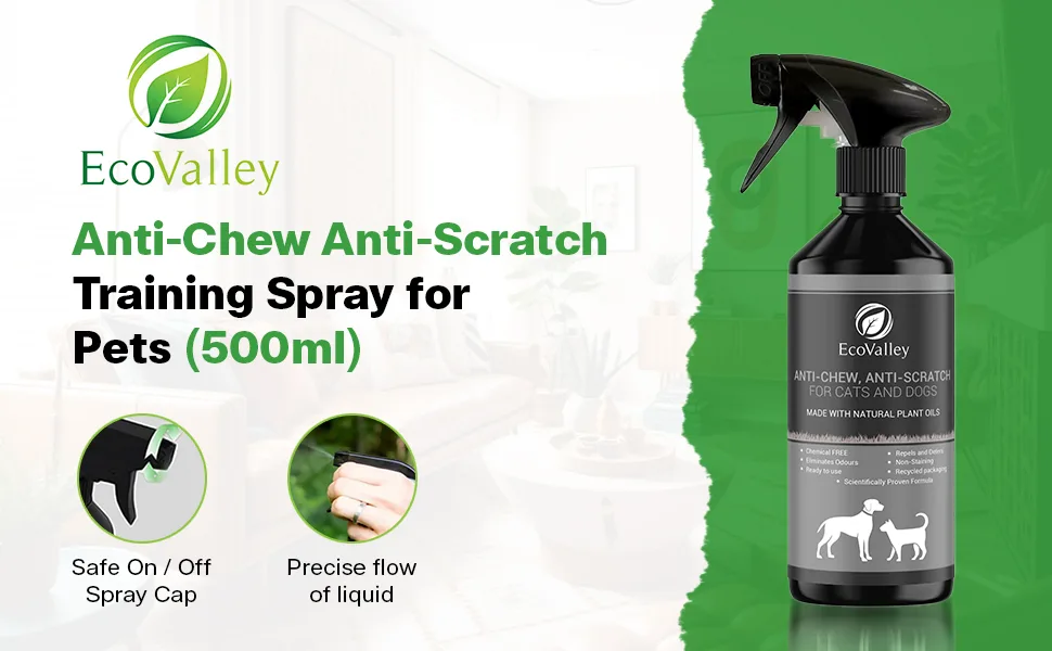 EcoValley Anti-Chew Anti-Scratch Training Spray for Pets - 500ML - Natural Non-Toxic Scientifically Proven Formula - Ideal for Cats & Dogs - B0BW12KY54