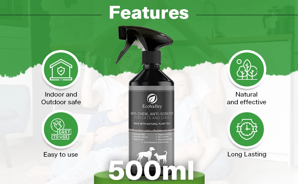 EcoValley Anti-Chew Anti-Scratch Training Spray for Pets - 500ML - Natural Non-Toxic Scientifically Proven Formula - Ideal for Cats & Dogs - B0BW12KY54