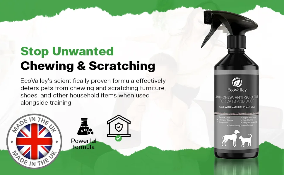 EcoValley Anti-Chew Anti-Scratch Training Spray for Pets - 500ML - Natural Non-Toxic Scientifically Proven Formula - Ideal for Cats & Dogs - B0BW12KY54