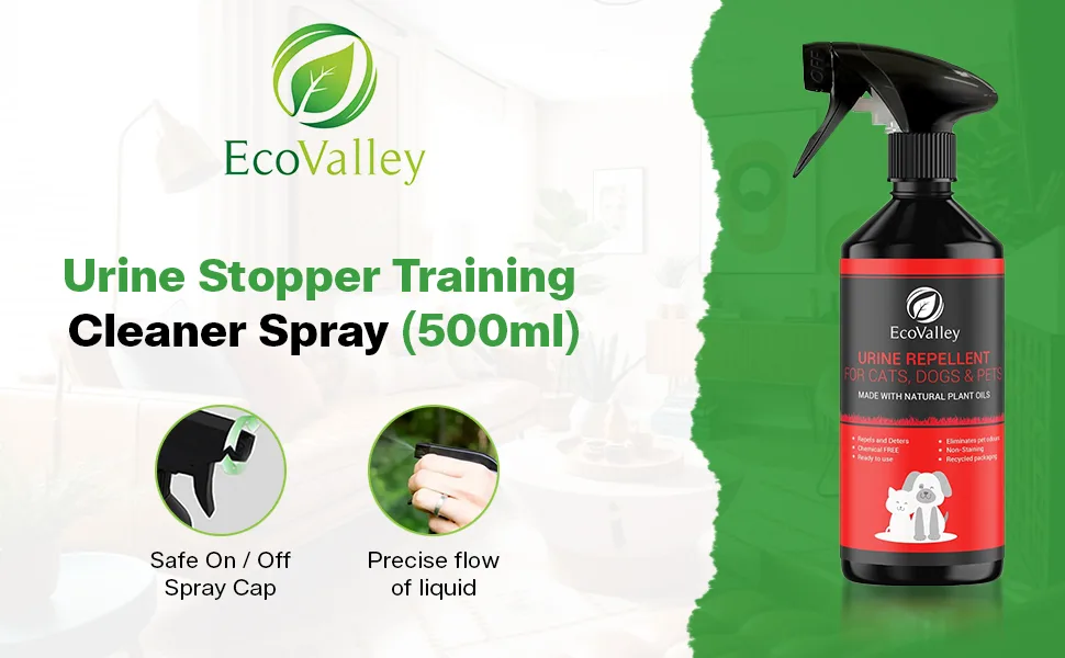 EcoValley Urine Stopper Training Cleaner Spray Dog And Cat Odour Eliminator & Puppy Training Aid Eco-Friendly Safe for Carpets 500ml - B0C1SV1HW9