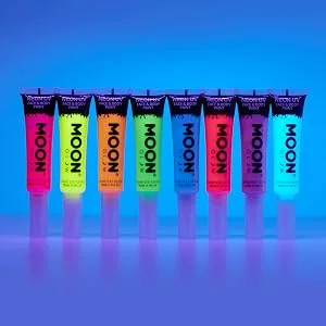 Neon UV Face & Body Paint with Brush Applicator by Moon Glow - 15ml - Intense Orange - Moon Glow