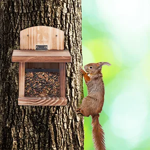 Relaxdays Squirrel Feeder FSC-Certified Folding Roof Ventilation Holes Feeding Station for Hanging Natural Wood - futterhäuschen