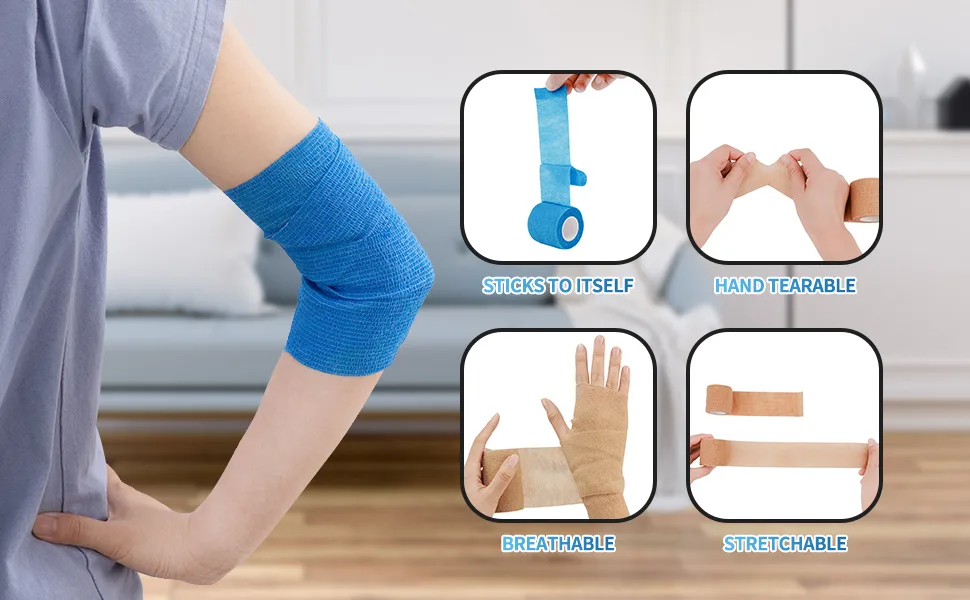 PHYTOP Cohesive Bandages Vet Wrap 10cm X 4.5m Elastic Self Adhesive Bandage Tape for Wrist & Ankle Protection (Blue) - adhesive wrap bandage