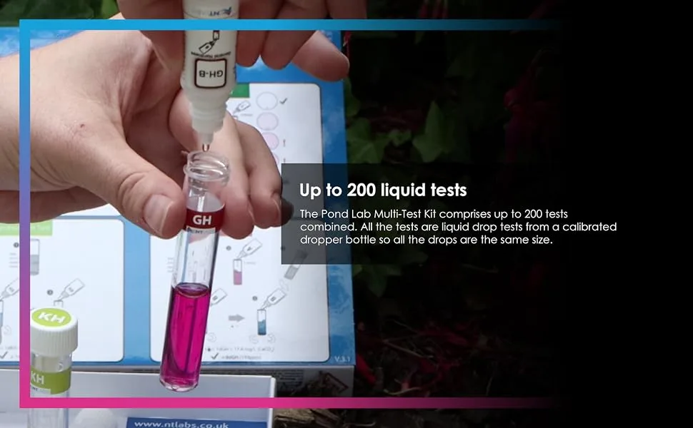 NT Labs Pond Lab Multi-Test Kit (6 Key Parameters - Ammonia Nitrite Nitrate pH General Hardness and Carbonate Hardness) Pond Water Test Kit Accurate Results Up to 200 Tests Combine Liquid Test - easy-to-use-instructions