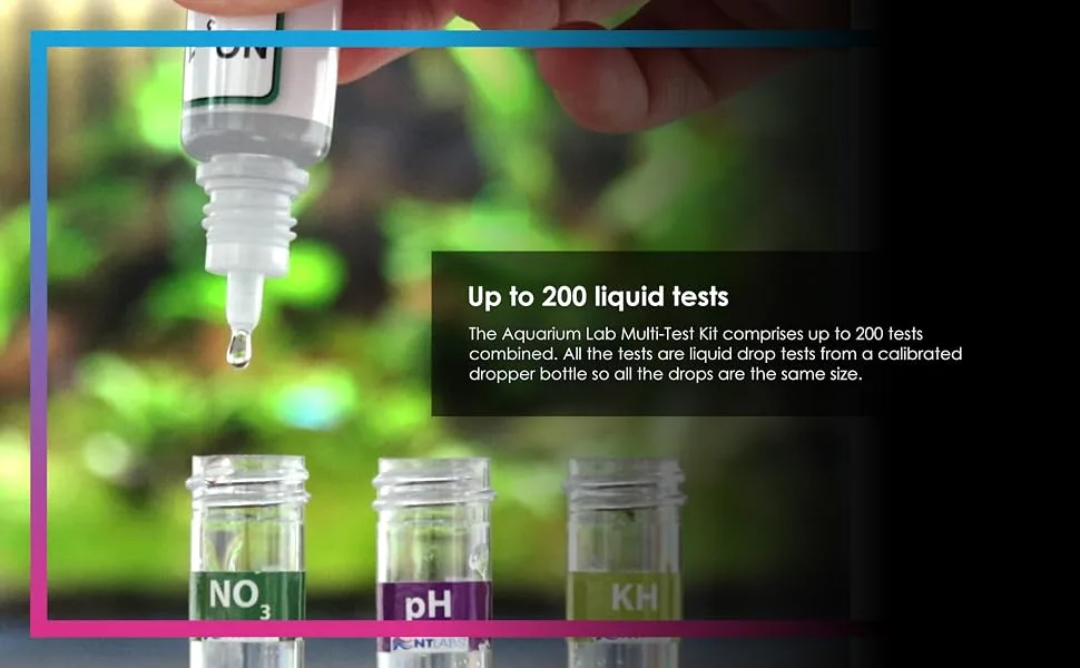 NT Labs Aquarium Lab Multi-Test Kit (6 Key Parameters - Ammonia Nitrite Nitrate pH General Hardness and Carbonate Hardness) Aquarium Kit Accurate Results Up to 200 Tests Combine Liquid Tests - Nt Labs