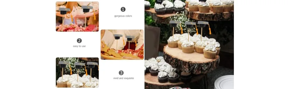 ABOOFAN 7pcs Graduation Cake Toppers Mini Graduation Caps Cupcake Picks for Class of 2024 Graduation Party Decorations - product information 3
