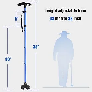 Folding Cane with Led Light Adjustable Canes and Walking Sticks for Arthritis Disabled and Elderly Blue - Adjustable height